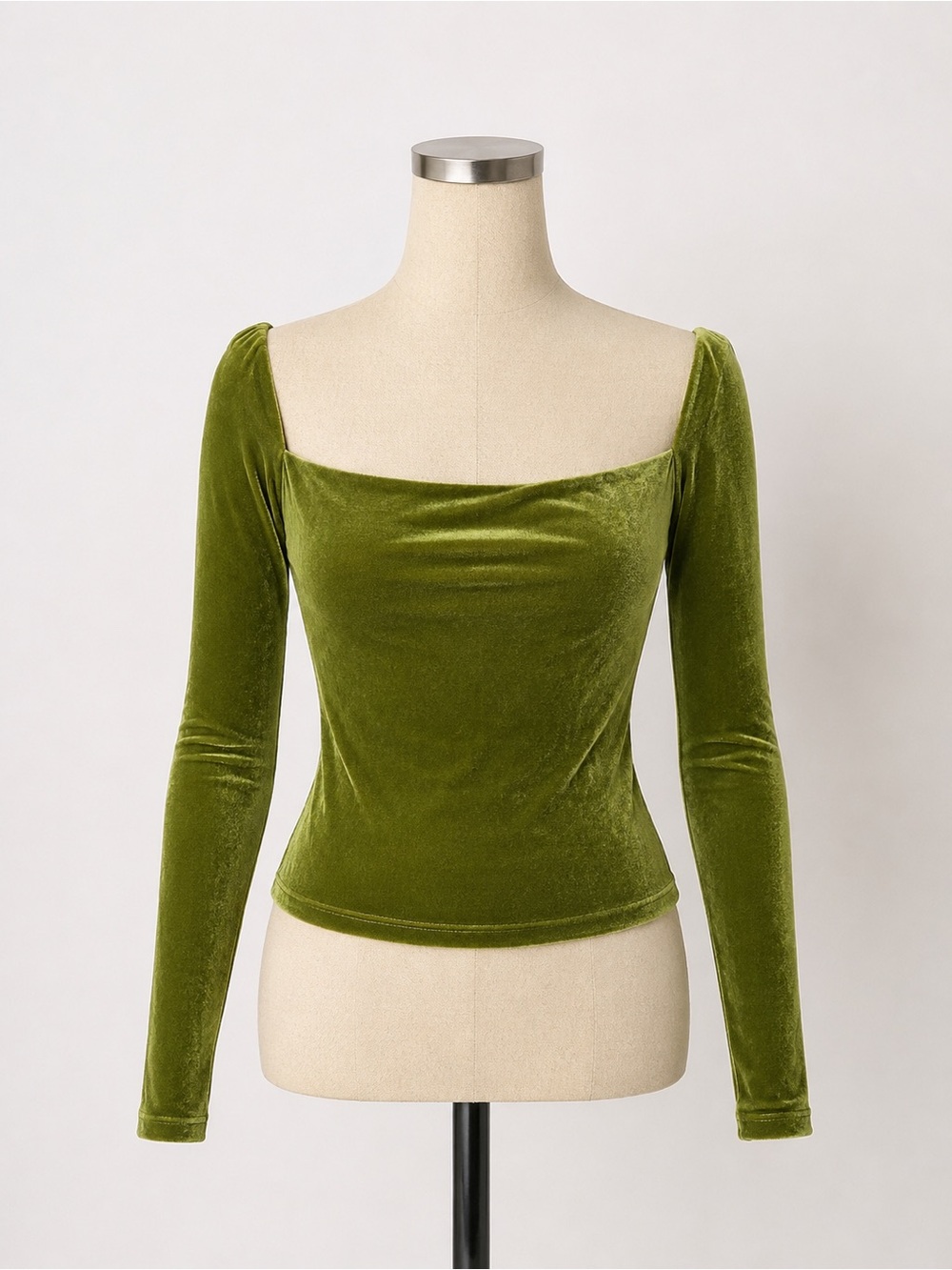 Reformation Sonora Green Velvet Square Neck Top XS